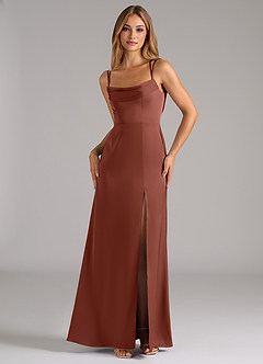 Azazie Callan Bridesmaid Dresses Auburn A-Line Pleated Stretch Satin Convertible Dress image5
