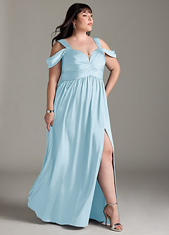 Azazie Lianne Bridesmaid Dresses Sky Blue A-Line Off the Shoulder Stretch Satin Dress image12