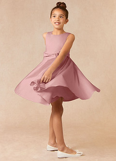 Azazie Coco Flower Girl Dresses Dusty Rose A-Line Bow Matte Satin Dress image3