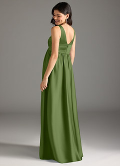 Azazie Yetta Maternity Bridesmaid Dresses A-Line Pleated Stretch Satin Floor-Length Dress image3