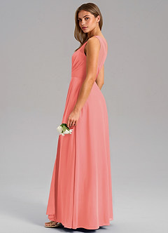 Azazie Phaedra Bridesmaid Dresses Coral A-Line One Shoulder Chiffon Dress image6