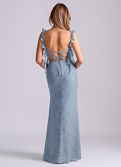 Azazie Jessamine Brudtärnklänningar Klä av Sjöjungfru i Blommig Utbrändhet Korsett Dammblå image6