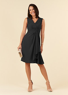 Azazie Theron Mother of the Bride Dresses Black A-Line V-Neck Pleated Chiffon Dress image1