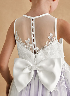 Azazie Bitsy Robe Demoiselle D'honneur Fillette Robe Trapèze en Tulle Dentelle Ivoire Lilas image5