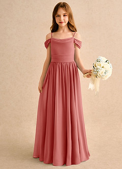 Azazie Shia Junior Formal Blumenmädchenkleider A-Linie Schulterfrei Chiffon Kleid Antike Rose image4