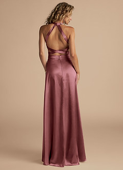 Azazie Clarice Bridesmaid Dresses Vintage Mauve A-Line High Neck Metallic Satin Dress image2
