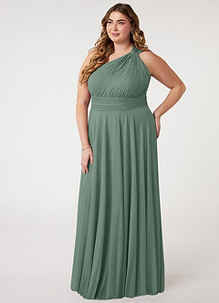 Azazie Charlize Bridesmaid Dresses Eucalyptus A-Line One Shoulder Mesh Dress image8