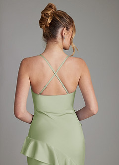 Azazie Jayda Bridesmaid Dresses Dusty Sage A-Line Ruched Stretch Satin Dress image6
