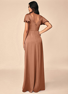 Azazie Soren Bridesmaid Dresses Bronzer A-Line Pleated Stretch Satin Dress image2