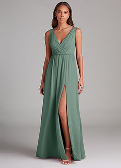 Azazie Tanicia Bridesmaid Dresses Eucalyptus A-Line Pleated Chiffon Dress image1