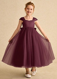 Azazie Chickadee Blumenmädchenkleider Ballkleid Herzausschnitt Matte Satin Kleid Cabernetrot image4