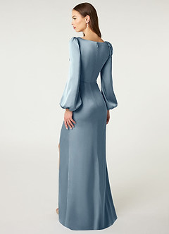 Azazie Mel Bridesmaid Dresses Dusty Blue Sheath Long Sleeve Stretch Satin Dress image4