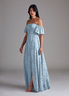 Azazie Sue Brautjungfernkleider Wandelbar A-Linie Schulterfrei Blumen-Burnout Kleid Himmelblau image4