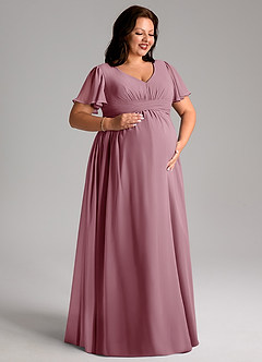 Azazie Verna Maternity Bridesmaid Dresses A-Line V-Neck Ruched Chiffon Floor-Length Dress image10
