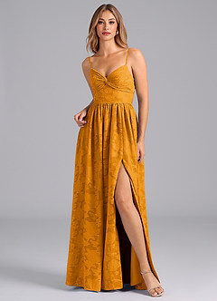 Azazie Zeya Bridesmaid Dresses Butterscotch A-Line Bow Floral Burnout Dress image7