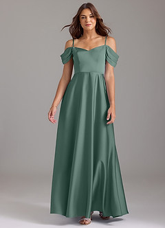 Azazie Marley Bridesmaid Dresses Eucalyptus A-Line Off the Shoulder Stretch Satin Convertible Dress image4