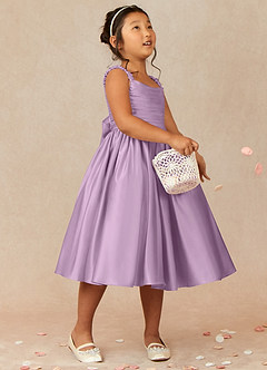 Azazie Cutie Pie Flower Girl Dresses Wisteria A-Line Pleated Matte Satin Dress image1