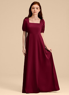 Azazie Briar Junior Burgundy A-Line Bow Stretch Satin Dress image3