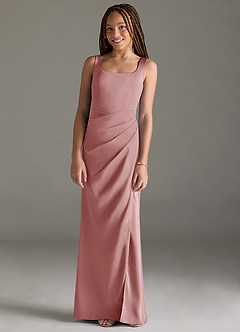 Azazie Mero Junior Dusty Rose Mermaid Pleated Stretch Satin Dress image1