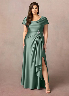 Azazie Branford Kleider für die Brautmutter A-Linie Plissee Stretch-Satin Kleid Eukalyptus image9