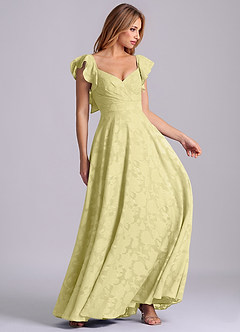 Azazie Leilani Bridesmaid Dresses Lemon Sorbet A-Line Sweetheart Neckline Floral Burnout Dress image6