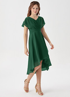 Azazie Graciela Junior Dark Green A-Line Pleated Chiffon Dress image5