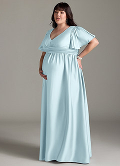 Azazie Verna Maternity Bridesmaid Dresses A-Line Ruched Stretch Satin Floor-Length Dress image14