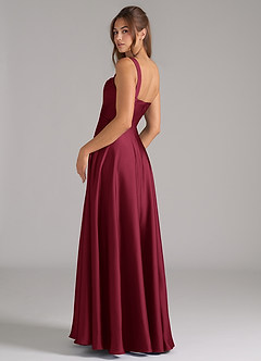 Azazie Shaude Bridesmaid Dresses Burgundy A-Line Pleated Stretch Satin Dress image8