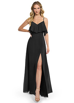 Azazie Jean Bridesmaid Dresses Black A-Line Chiffon Convertible Dress image1