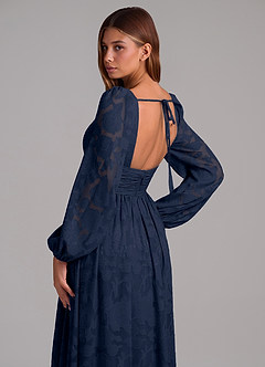 Azazie Norah Robes de demoiselle d'honneur Robe Trapèze en Blumen-Burnout Manche longue Bleu Marine Foncé image2