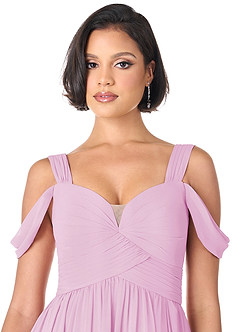 Azazie Lianne Bridesmaid Dresses Candy Pink A-Line Off the Shoulder Chiffon Dress image8
