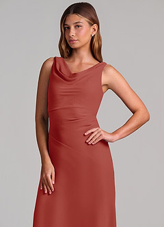 Azazie Nerine Brudtärnklänningar Klä av A-Linje i Chiffong Plisserad Terrakotta image6
