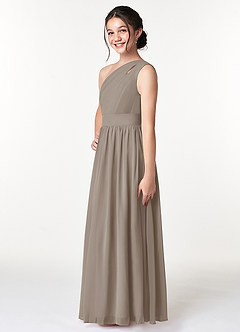 Azazie Molly Junior Abito A-Line in Chiffon Plissettato Taupe image4