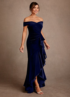 Azazie Billings vestidos de madre de la novia Vestido de Azul Marino Oscuro de terciopelo de Corte Sirena con Vestidos sin tirantes image4