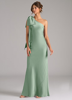 Azazie Capri Robes de demoiselle d'honneur Robe Sirène en Satin extensible Ue épaule Agave image4