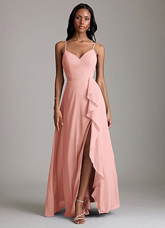Azazie Naeem Bridesmaid Dresses Rosette A-Line V-Neck Ruffle Chiffon Dress image1