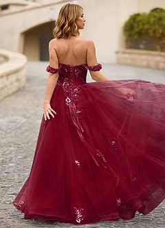 Eleanor Burgundy 3D Floral Lace Prom Dress image2