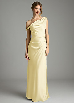 Azazie Emerson Bridesmaid Dresses Lemon Sorbet Mermaid Off the Shoulder Stretch Satin Dress image4