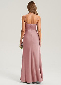 Azazie Lidia Robes de demoiselle d'honneur Robe Sirène en Satin extensible Fente Latérale Rose Poussiéreuse image2