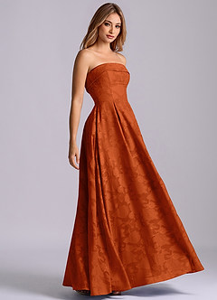 Azazie Lucienne Bridesmaid Dresses Paprika A-Line Strapless Floral Burnout Dress image1