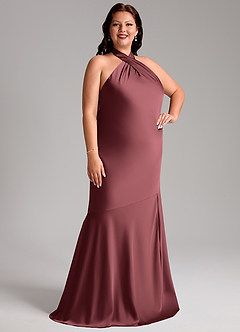 Azazie Lorena Abiti da Damigella Abito Sirena in Raso Elasticizzato Plissettato Merlot image10