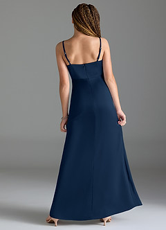 Azazie Maci Junior Dark Navy Mermaid Pleated Stretch Satin Dress image2