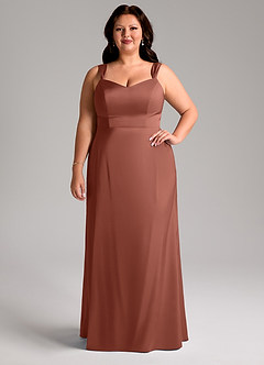 Azazie Denice Bridesmaid Dresses Auburn Sheath Pleated Stretch Satin Dress image8