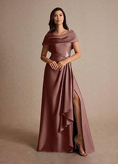 Azazie Branford Mother of the Bride Dresses Espresso A-Line Pleated Stretch Satin Dress image7