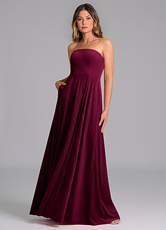 Azazie Wren Brautjungfernkleider A-Linie Schulterfrei Samt Kleid Cabernetrot image1