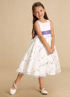Azazie Pollie Flower Girl Dresses Ivory Tahiti A-Line Bow Tulle Dress image9