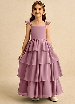 Azazie Boba Flower Girl Dresses Vintage Mauve A-Line Square Neckline Chiffon Dress image6