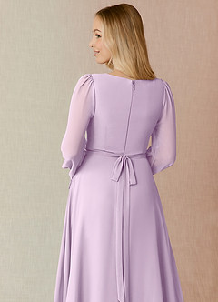 Azazie Leonia Bridesmaid Dresses Frosted Lilac A-Line Long Sleeve Chiffon Dress image7