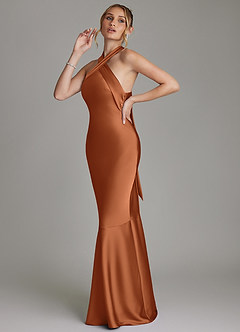 Azazie Reign Bridesmaid Dresses Copper Mermaid Pleated Stretch Satin Dress image6