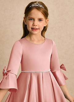 Azazie Eliza Flower Girl Dresses Rosette A-Line Pleated Matte Satin Dress image6